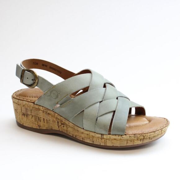 Born Laila Leather Ankle Slingback Wedge Sandals Blue Gray Womens Size US 10M - Picture 2 of 10